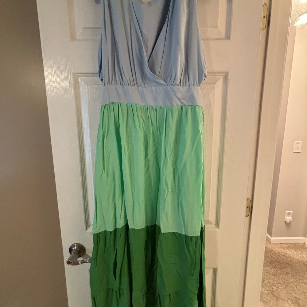 Scoop NYC Blue and Green Maxi Dress